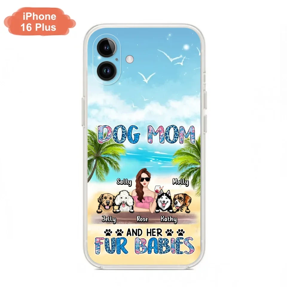 Custom Personalized Dog Mom Summer Patterned Phone Case - Upto 4 Dogs - Gift Idea For Dog Mom/Dog Lovers - Dog Mom And Her Fur Babies - Cases For iPhone/Samsung