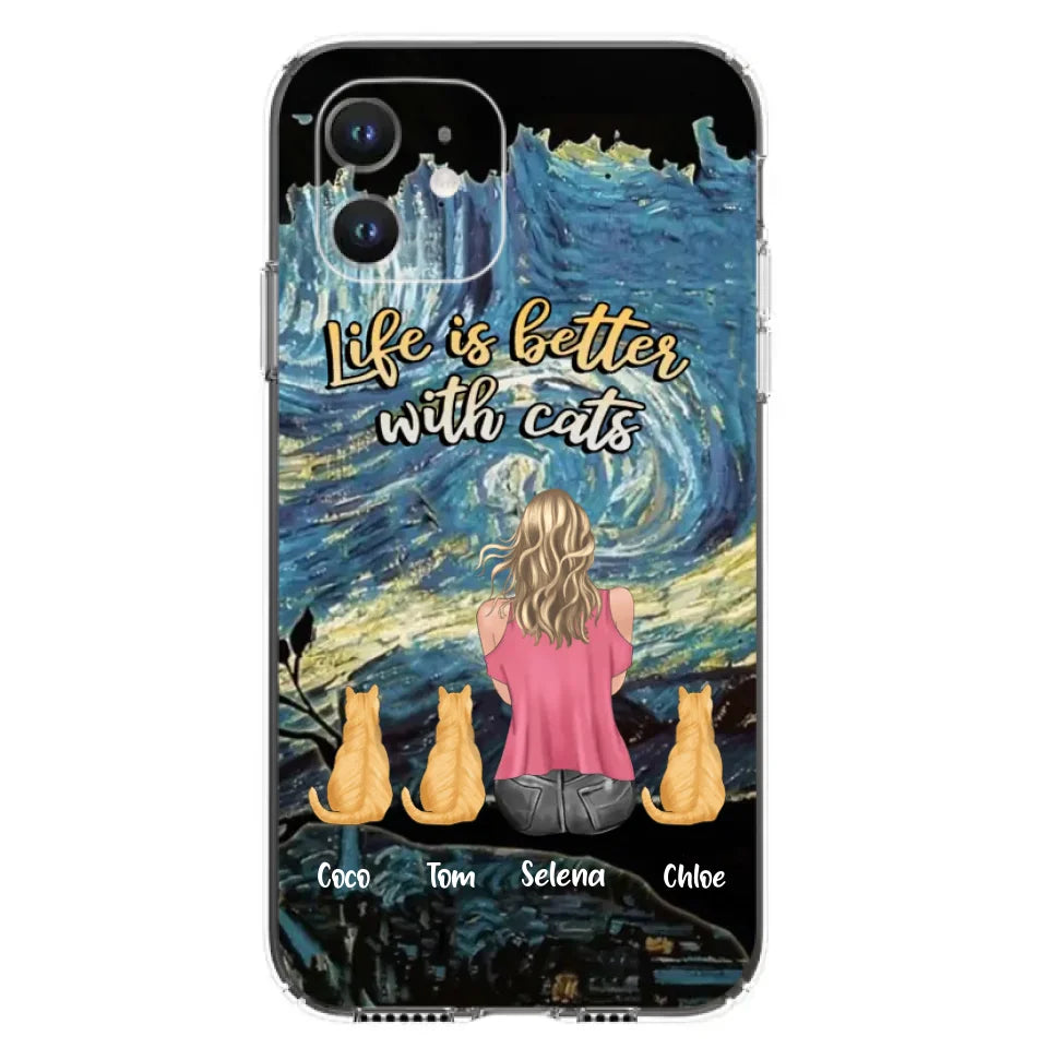 Custom Personalized Cat Mom Phone Case - Upto 3 Cats - Birthday, Loving Gift For Cat & Dog Lover, Pet Owner, Pet Mom, Pet Dad - Life Is Better With Cats - Case For iPhone And Samsung