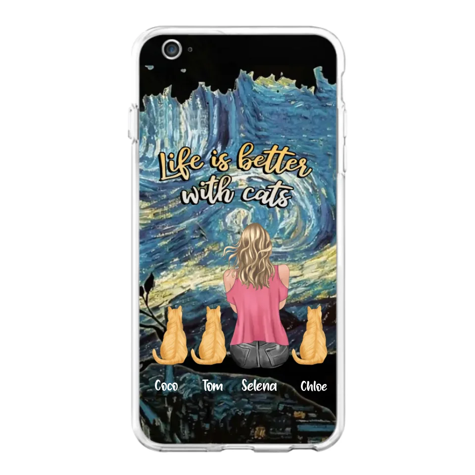 Custom Personalized Cat Mom Phone Case - Upto 3 Cats - Birthday, Loving Gift For Cat & Dog Lover, Pet Owner, Pet Mom, Pet Dad - Life Is Better With Cats - Case For iPhone And Samsung