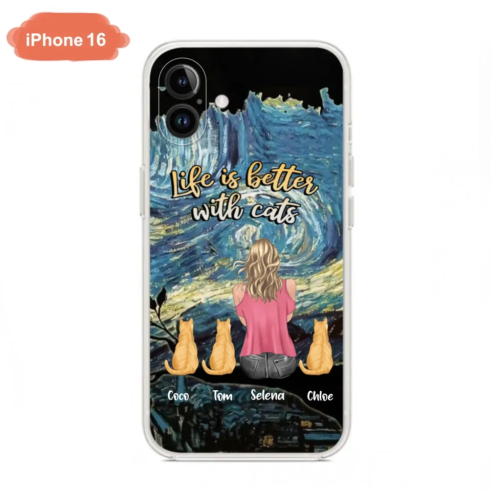 Custom Personalized Cat Mom Phone Case - Upto 3 Cats - Birthday, Loving Gift For Cat & Dog Lover, Pet Owner, Pet Mom, Pet Dad - Life Is Better With Cats - Case For iPhone And Samsung