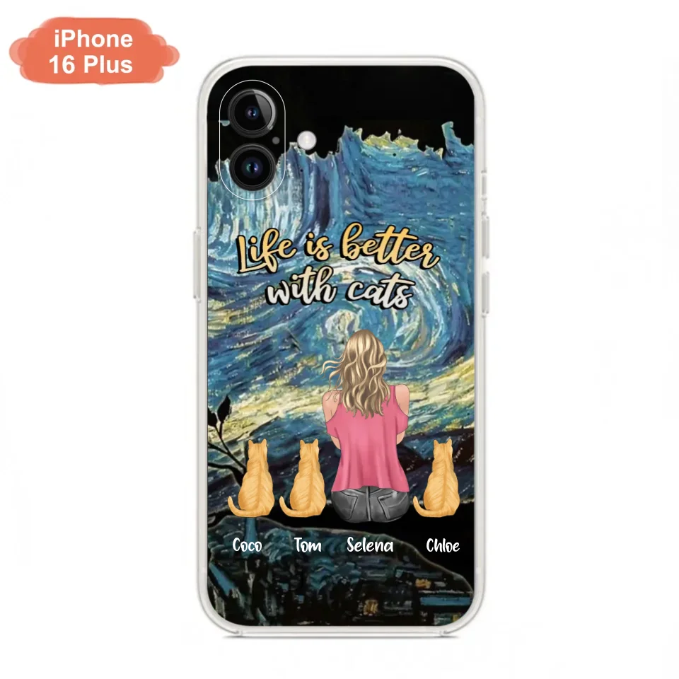 Custom Personalized Cat Mom Phone Case - Upto 3 Cats - Birthday, Loving Gift For Cat & Dog Lover, Pet Owner, Pet Mom, Pet Dad - Life Is Better With Cats - Case For iPhone And Samsung