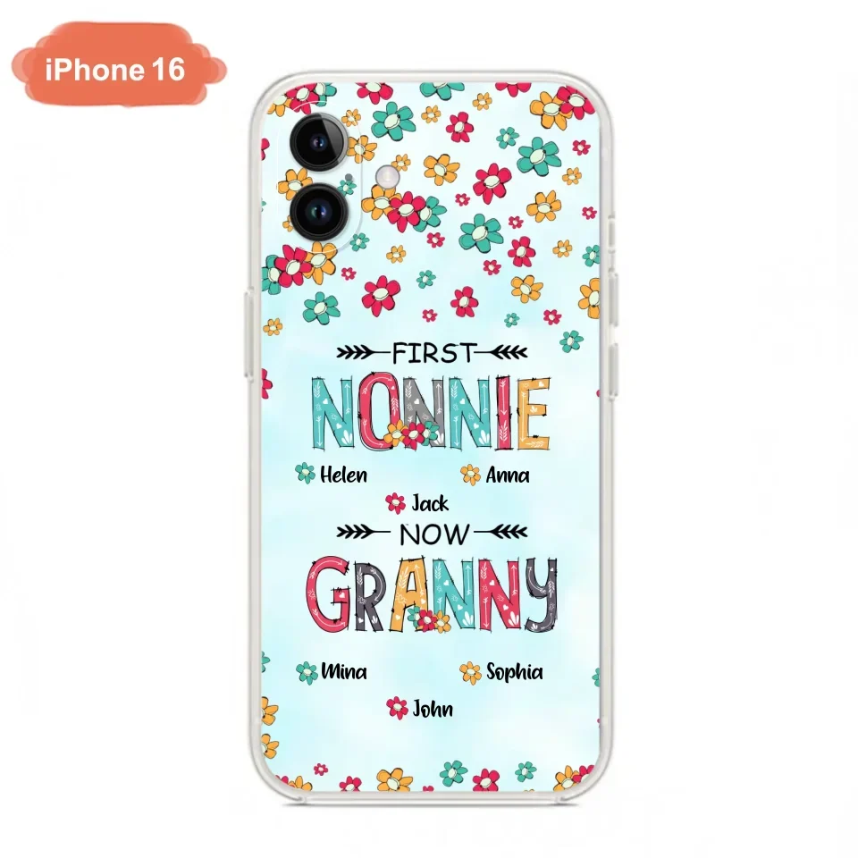 Custom Personalized Grandma Phone Case - Upto 4 Kids And 8 Grandkids - Mother's Day Gift Idea for Grandma - First Mom Now Nana Kid And Grandkids Flower Pattern - Case For iPhone And Samsung