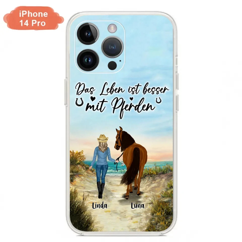Custom Personalized Horse Girl Phone Case - Gift Idea For Horse Lovers/Girl - Upto 6 Horses - Das Leben Ist Besser Mit Pferden - Cases For iPhone/Samsung