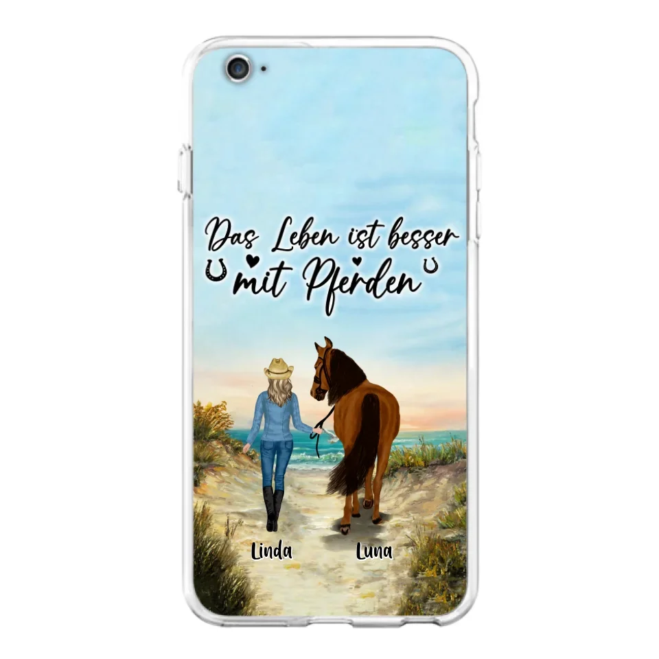 Custom Personalized Horse Girl Phone Case - Gift Idea For Horse Lovers/Girl - Upto 6 Horses - Das Leben Ist Besser Mit Pferden - Cases For iPhone/Samsung