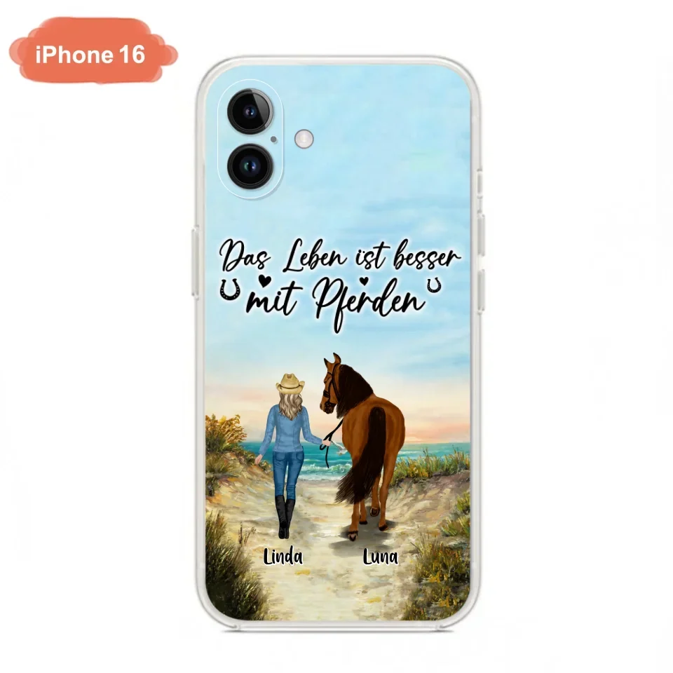 Custom Personalized Horse Girl Phone Case - Gift Idea For Horse Lovers/Girl - Upto 6 Horses - Das Leben Ist Besser Mit Pferden - Cases For iPhone/Samsung