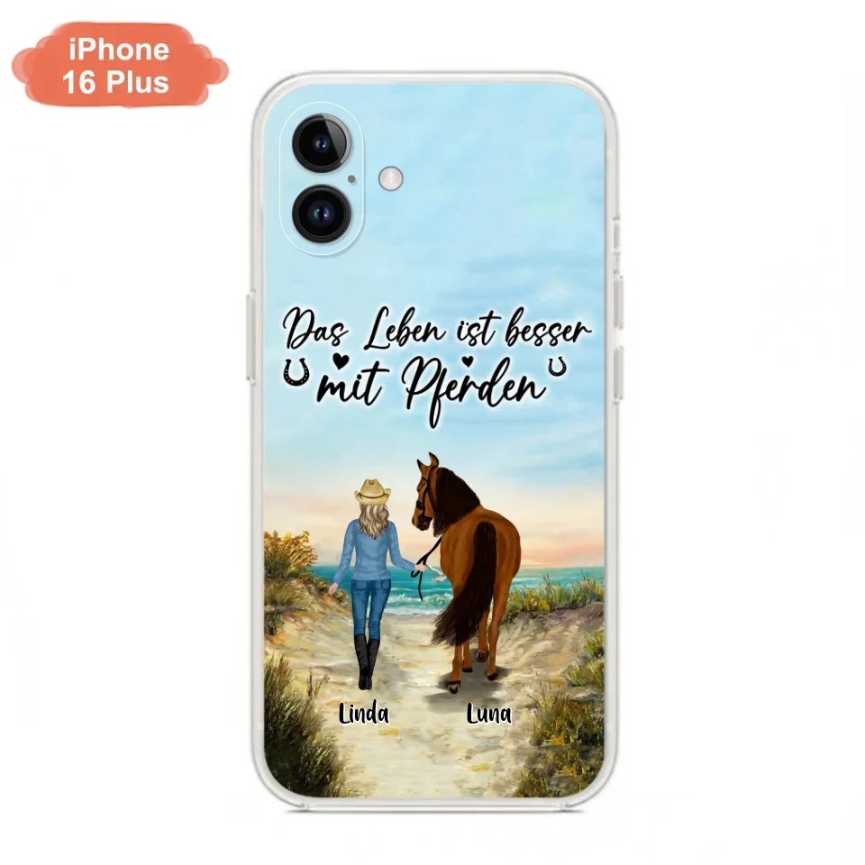 Custom Personalized Horse Girl Phone Case - Gift Idea For Horse Lovers/Girl - Upto 6 Horses - Das Leben Ist Besser Mit Pferden - Cases For iPhone/Samsung