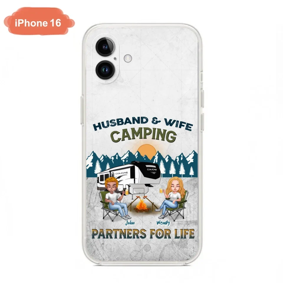 Custom Personalized Camping Friends/ Couple Phone Case For iPhone And Samsung - Upto 7 People - Gift Idea For Friends/ Camping Lover - Husband & Wife Camping Partners For Life