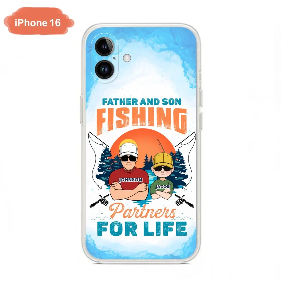 Custom Personalized Father And Son Fishing Phone Case For iPhone And Samsung - Dad With Upto 3 Children - Gift Idea For Father/ Son/ Daughter/ Father's Day/ Fishing Lover - Father And Son Fishing Partners For Life