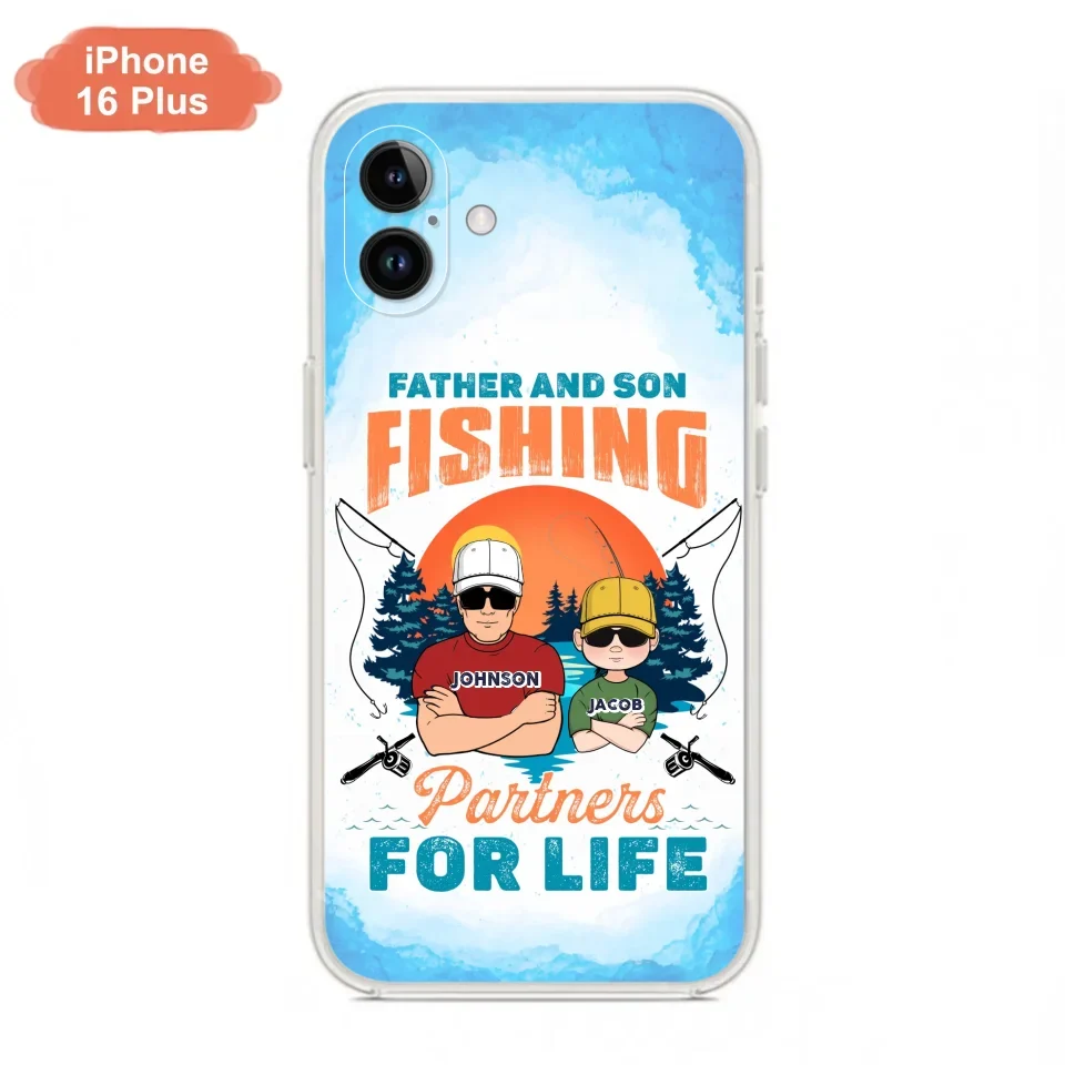 Custom Personalized Father And Son Fishing Phone Case For iPhone And Samsung - Dad With Upto 3 Children - Gift Idea For Father/ Son/ Daughter/ Father's Day/ Fishing Lover - Father And Son Fishing Partners For Life