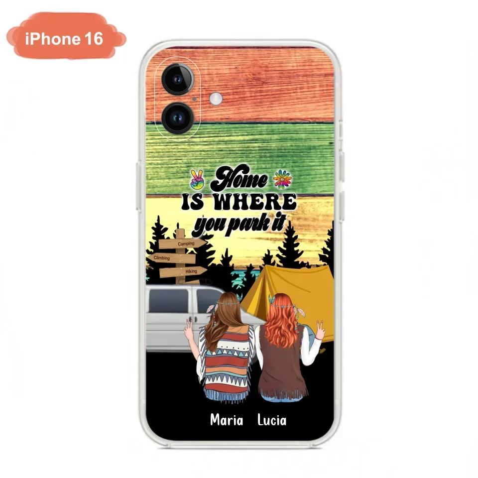 Custom Personalized Hippie Friends Phone Case - Gift Idea For Hippie Lovers - Up to 3 Girls - Home Is Where You Park It - Case For iPhone & Samsung