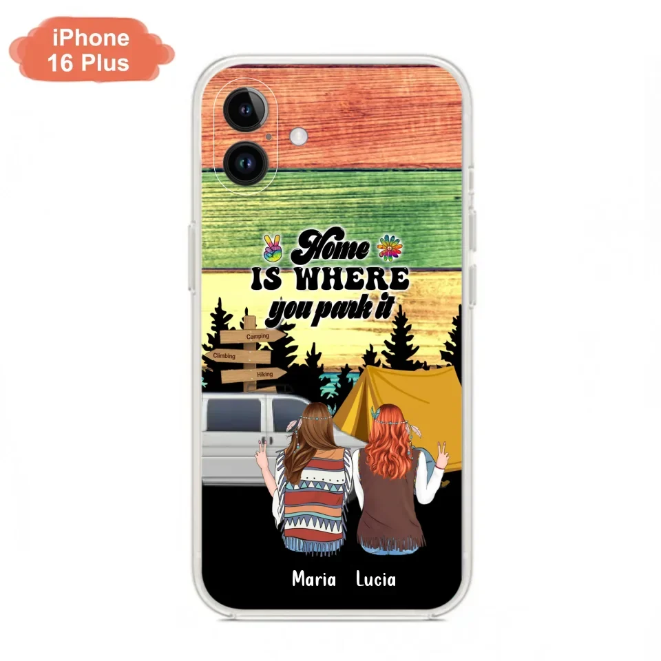 Custom Personalized Hippie Friends Phone Case - Gift Idea For Hippie Lovers - Up to 3 Girls - Home Is Where You Park It - Case For iPhone & Samsung