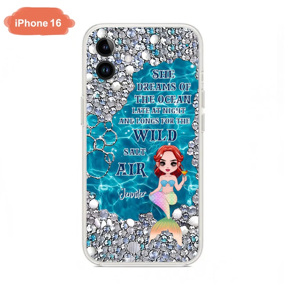 Custom Personalized Mermaid Phone Case - Gift Idea For Ocean Lovers/Mermaid - She Dreams Of The Ocean Late At Night  - Case For iPhone & Samsung