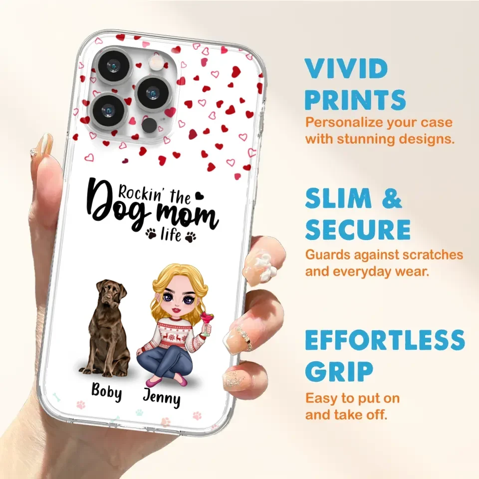 Custom Personalized Dog Mom Front Phone Case - Upto 5 Dogs - Gift Idea For Dog Lover - Rockin' The Dog Mom Life - Case For iPhone And Samsung