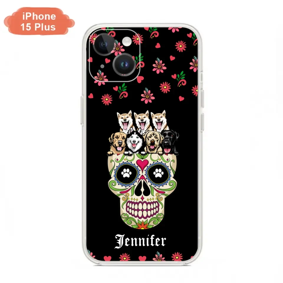 Custom Personalized Sugar Skull Pets Phone Case - Gift for Dog/Cat Lovers - Up to 7 Pets