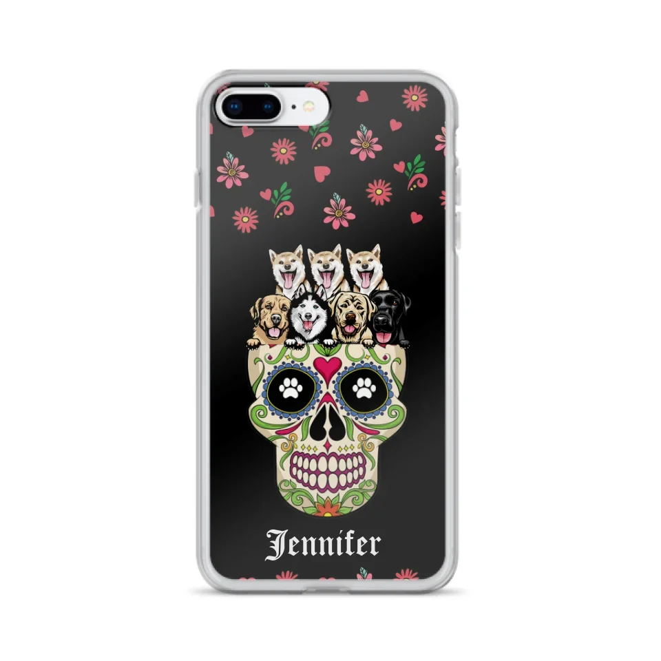 Custom Personalized Sugar Skull Pets Phone Case - Gift for Dog/Cat Lovers - Up to 7 Pets