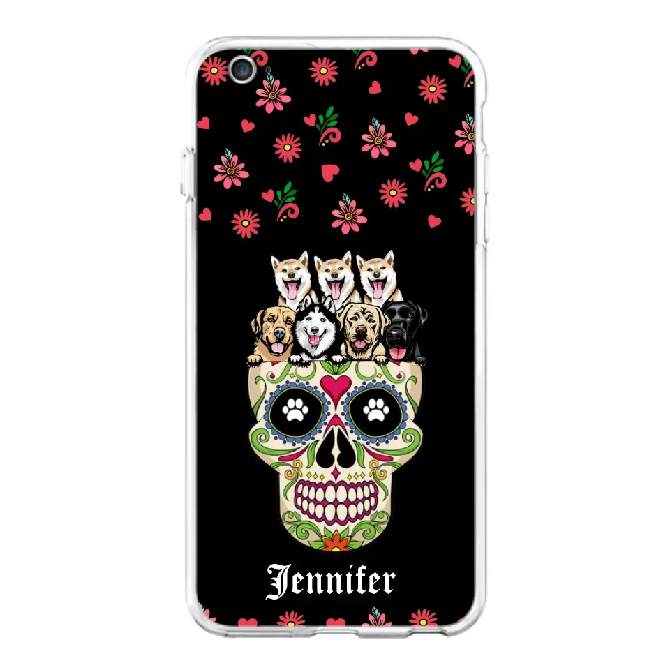 Custom Personalized Sugar Skull Pets Phone Case - Gift for Dog/Cat Lovers - Up to 7 Pets