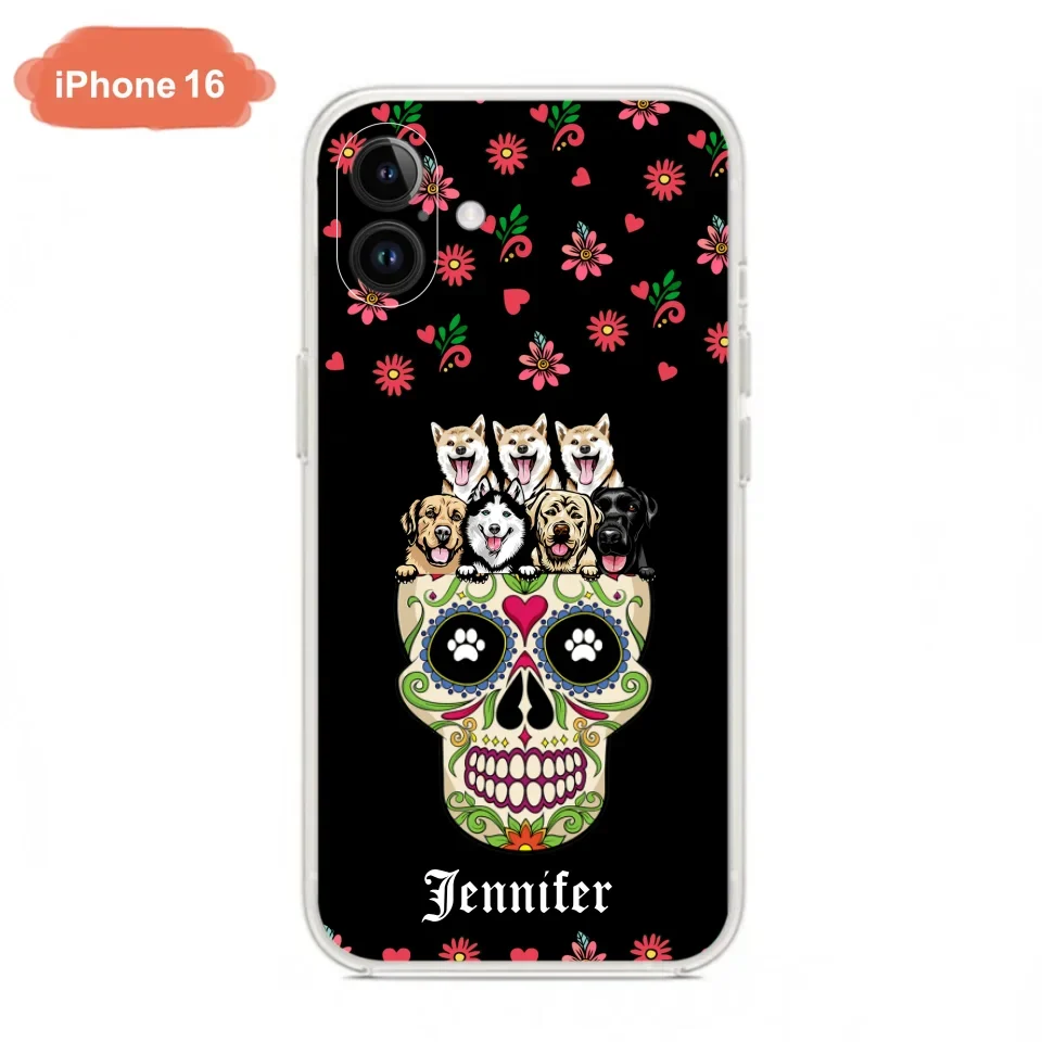Custom Personalized Sugar Skull Pets Phone Case - Gift for Dog/Cat Lovers - Up to 7 Pets