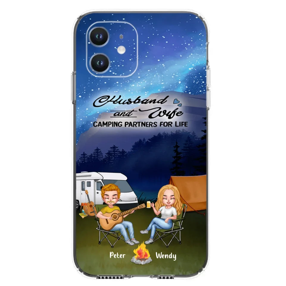 Custom Personalized Guitar Camping Phone Case for iPhone and Samsung - Gift For Camping Lovers, Dog Lovers with up to 2 Dogs - Husband and Wife Camping Partners For Life