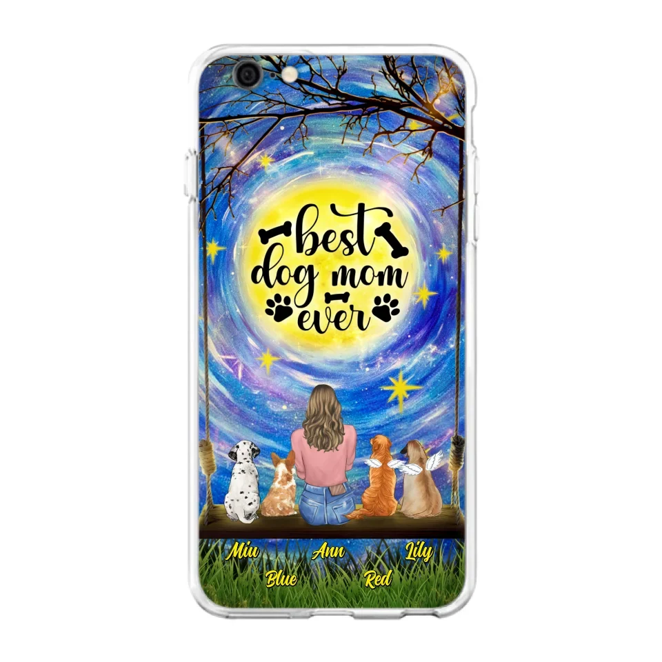 Custom Personalized Dog Mom Phone Case - Upto 4 Dogs - Gift Idea For Dog Lovers - I Love You To the Moon And Back - Case For iPhone/Samsung