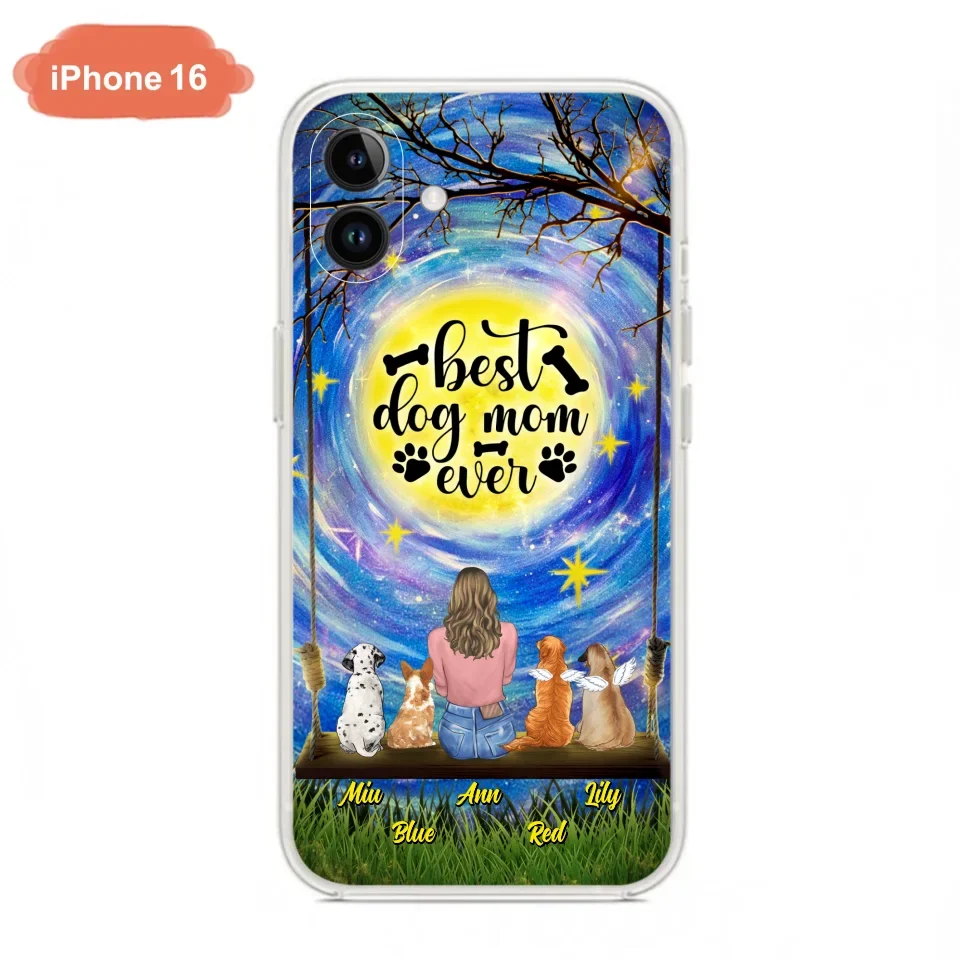 Custom Personalized Dog Mom Phone Case - Upto 4 Dogs - Gift Idea For Dog Lovers - I Love You To the Moon And Back - Case For iPhone/Samsung