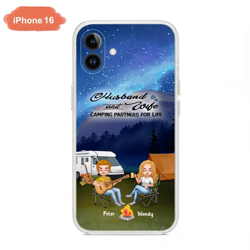 Custom Personalized Guitar Camping Phone Case for iPhone and Samsung - Gift For Camping Lovers, Dog Lovers with up to 2 Dogs - Husband and Wife Camping Partners For Life