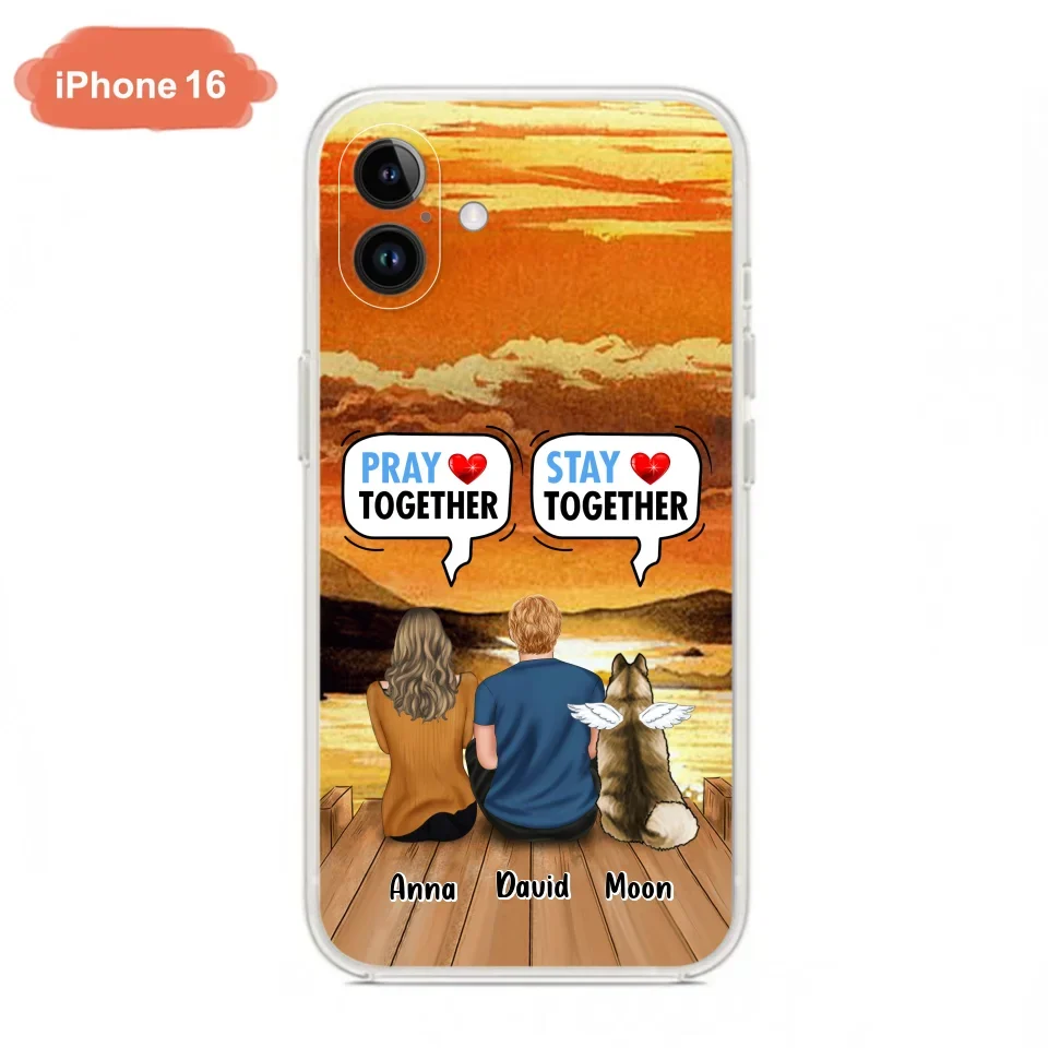 Custom Personalized Couple With Pet Phone Case - Couple With Upto 2 Pets - Gift Idea For Dog/Cat Lover - Pray Together Stay Together - Case For iPhone And Samsung