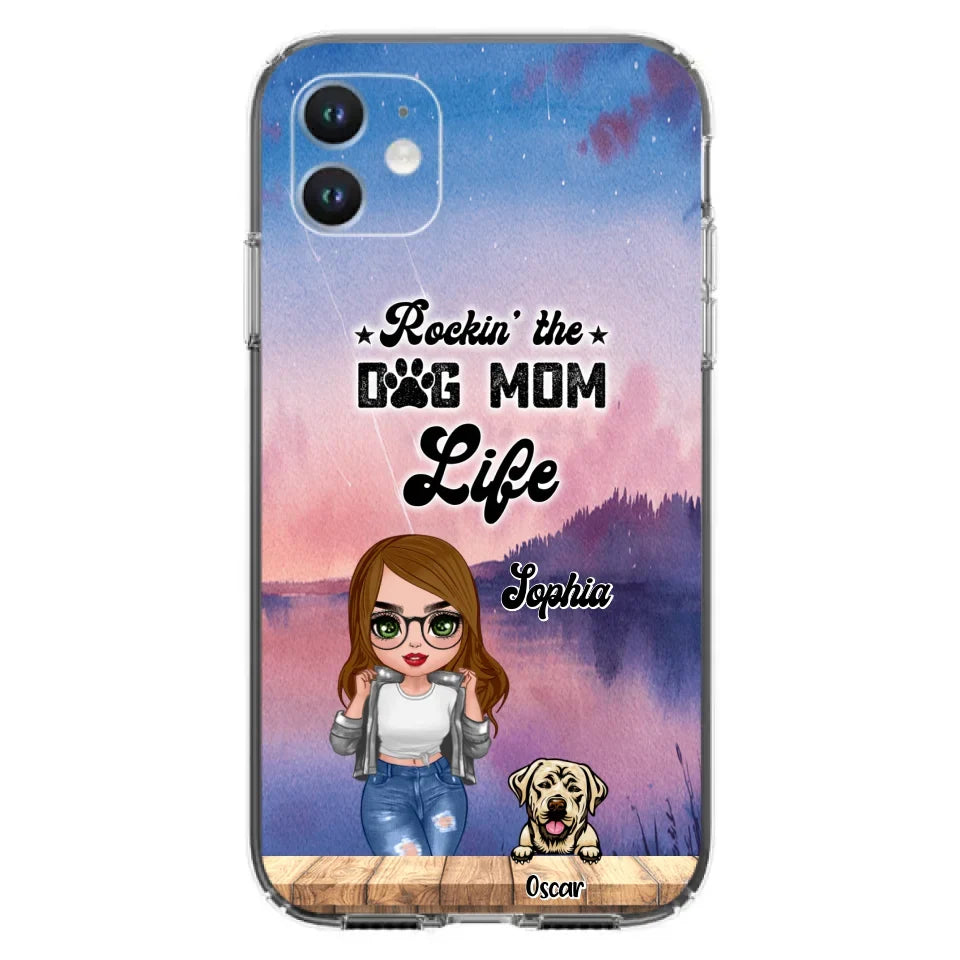 Custom Personalized Dog Mom Chibi Front Phone Case - Gifts For Dog Lover With Up to 4 Dogs - Rockin' The Dog Mom Life - Case For iPhone And Samsung