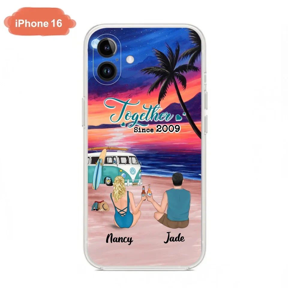 Personalized Beach Camping Phone Case - Gifts For Camping/Dog/Cat Lover With Up to 3 Kids And 3 Pets - This Is Our Happy Place - Case For iPhone And Samsung