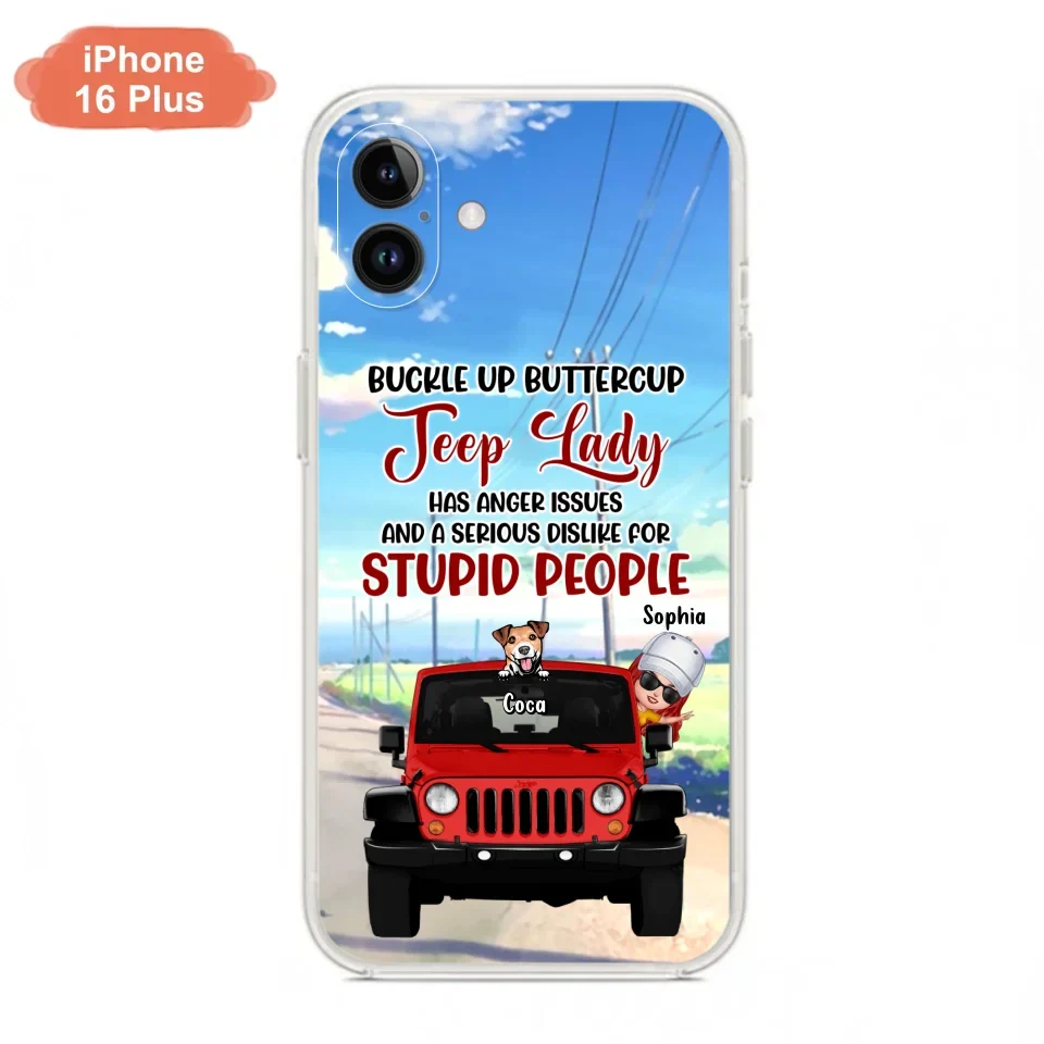 Custom Personalized Off-road Lady Phone Case - Upto 5 Dogs - Gift Idea For Dog/Off-road Lover - Buckle Up Buttercup - Case For iPhone/Samsung