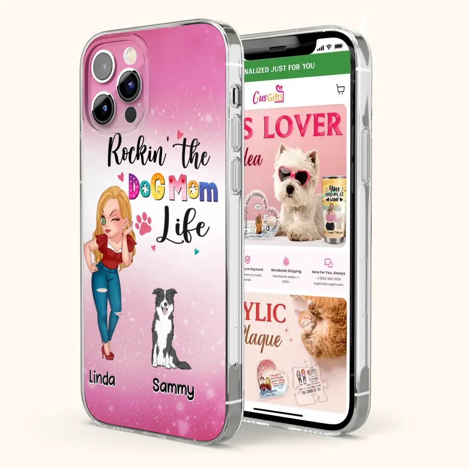 Personalized Dog Mom Phone Case - Up to 6 Dogs - Gift Idea For Dog Lover - Rockin' The The Dog Mom Life - Case for iPhone/Samsung