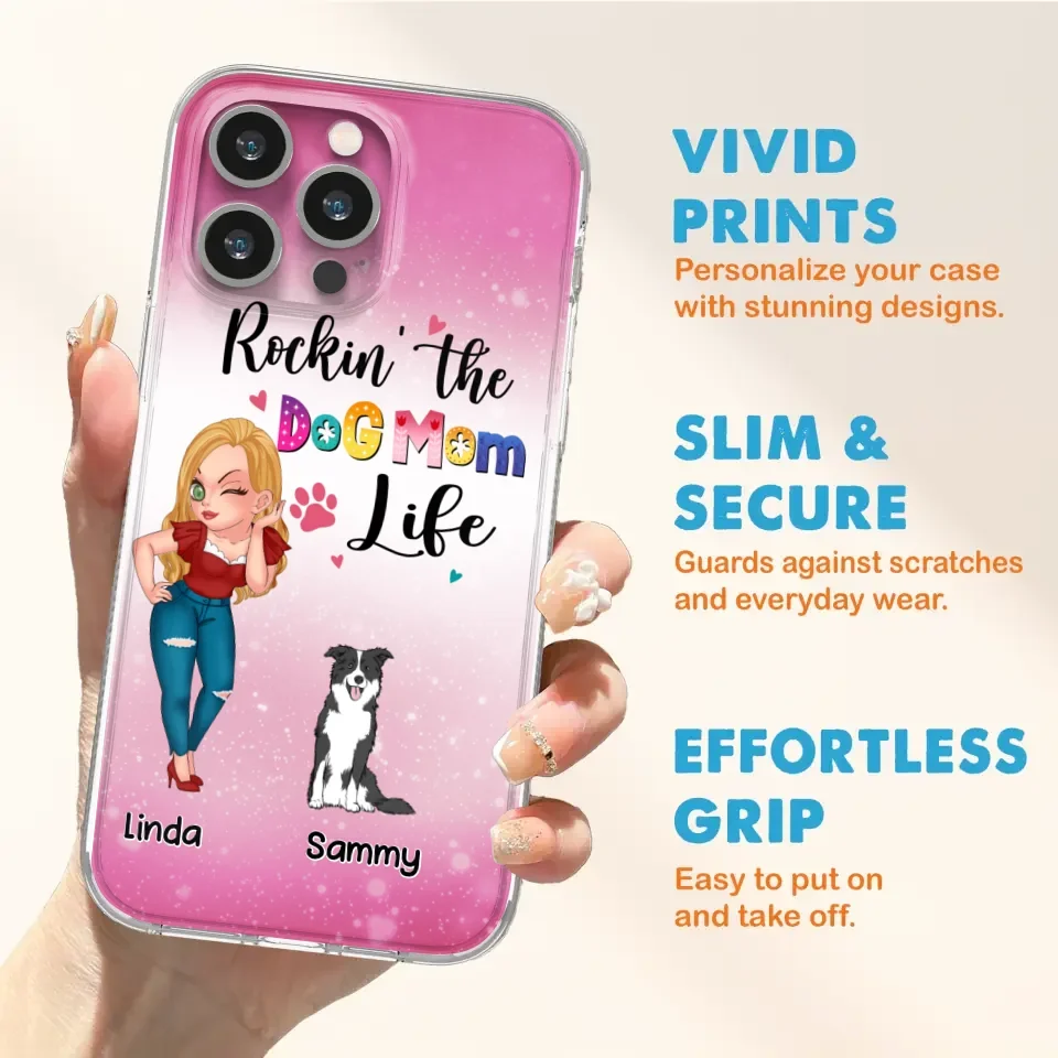 Personalized Dog Mom Phone Case - Up to 6 Dogs - Gift Idea For Dog Lover - Rockin' The The Dog Mom Life - Case for iPhone/Samsung