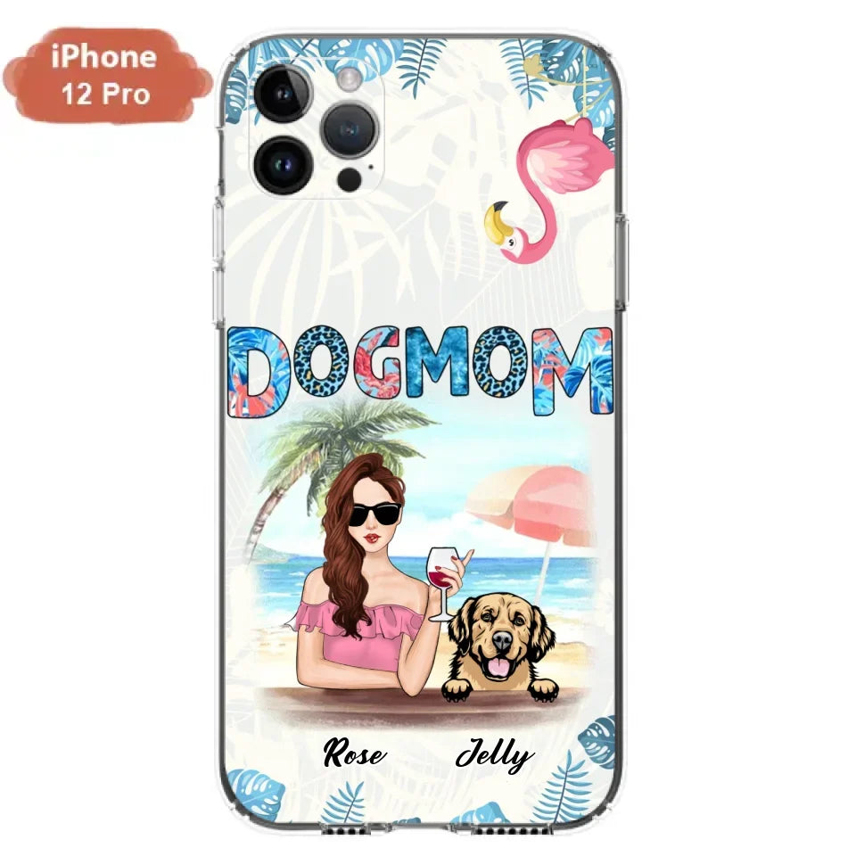 Custom Personalized Dog Mom Summer Patterned Phone Case - Upto 4 Dogs - Gift Idea For Dog Mom - Case For iPhone And Samsung