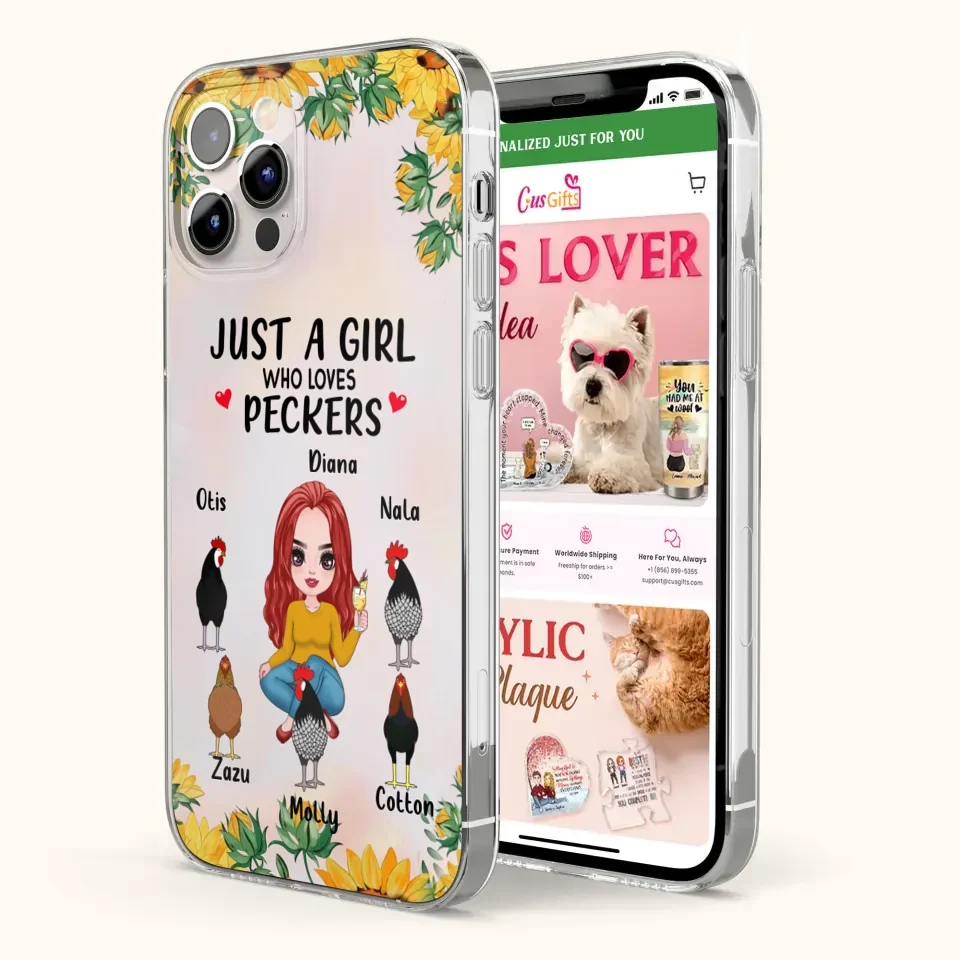 Personalized Chickens Phone Case - Up to 5 Chickens - Just A Girl Who Loves Peckers