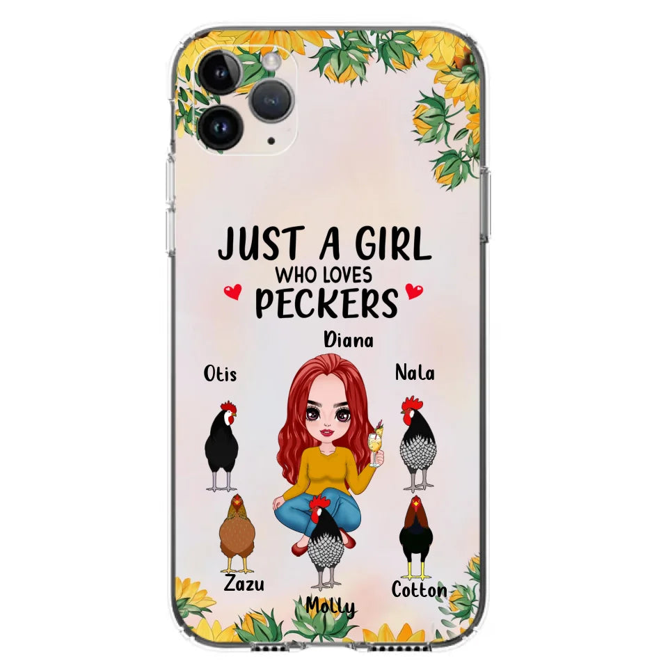 Personalized Chickens Phone Case - Up to 5 Chickens - Just A Girl Who Loves Peckers