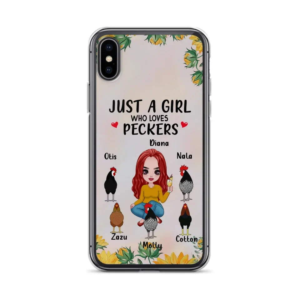 Personalized Chickens Phone Case - Up to 5 Chickens - Just A Girl Who Loves Peckers