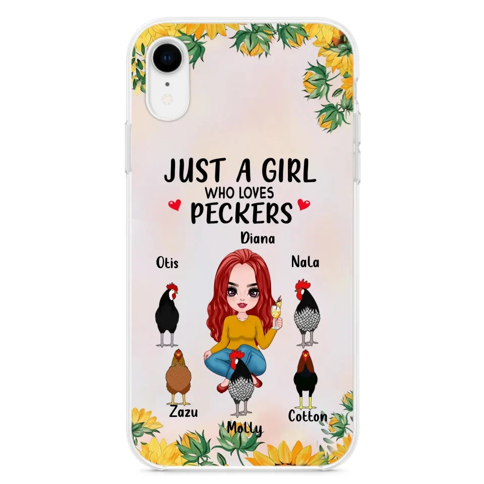 Personalized Chickens Phone Case - Up to 5 Chickens - Just A Girl Who Loves Peckers