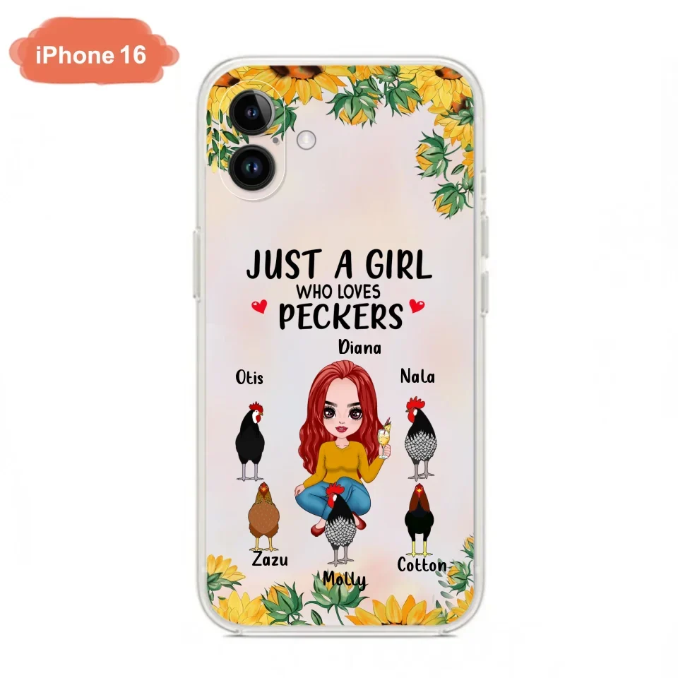 Personalized Chickens Phone Case - Up to 5 Chickens - Just A Girl Who Loves Peckers