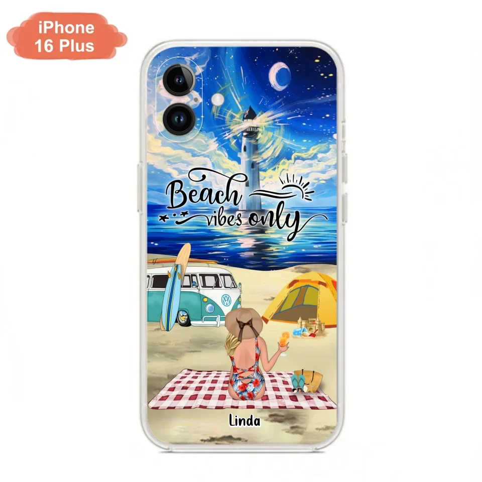 Custom Personalized Camping Beach Phone Case - Upto 4 People - Best Gift For Camping/Couple Lover - The Beach Is Our Happy Place - Case For iPhone And Samsung
