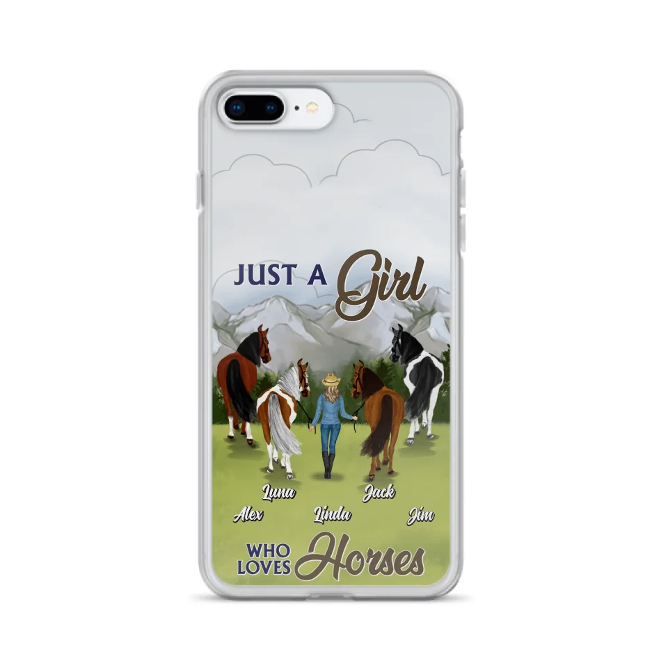 Personalized Horse Lady Phone Case for iPhone/ Samsung - Gift Idea For Horse Lovers with up to 4 Horses - Just A Girl Who Loves Horses