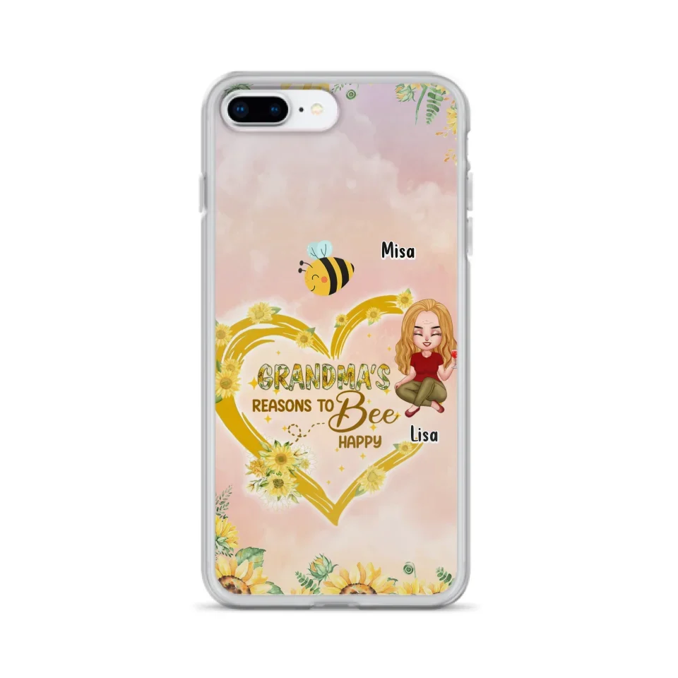 Custom Personalized Grandma Phone Case - Up to 6 Kids - Mother's Day Gift For Grandma - Grandma's Reasons To Bee Happy - Case For iPhone And Samsung