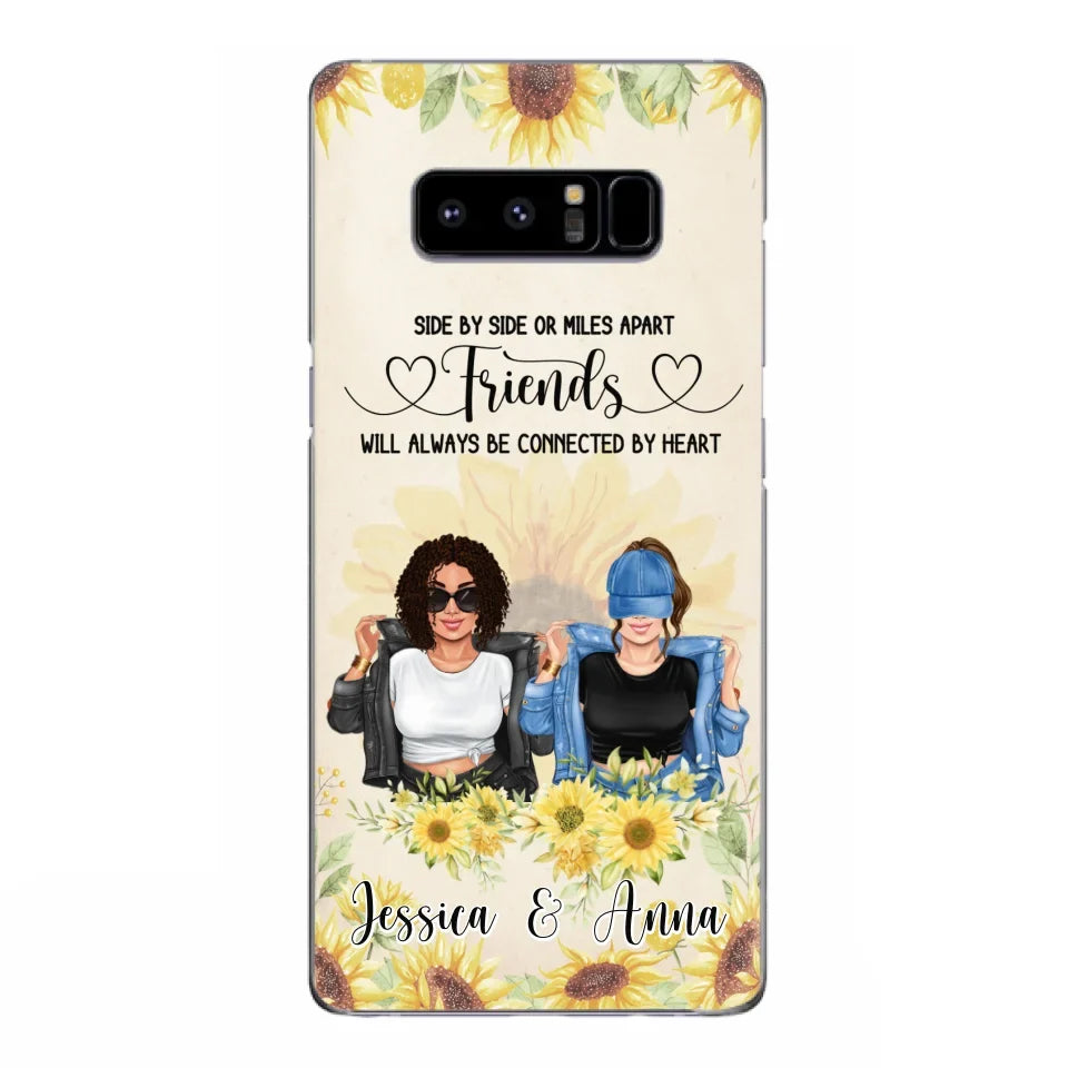 Custom Personalized Friends Phone Case - Upto 4 Girls - Gift Idea For Best Friends - Side By Side Or Miles Apart Friends Will Always Be Connected By Heart - Case for iPhone/Samsung