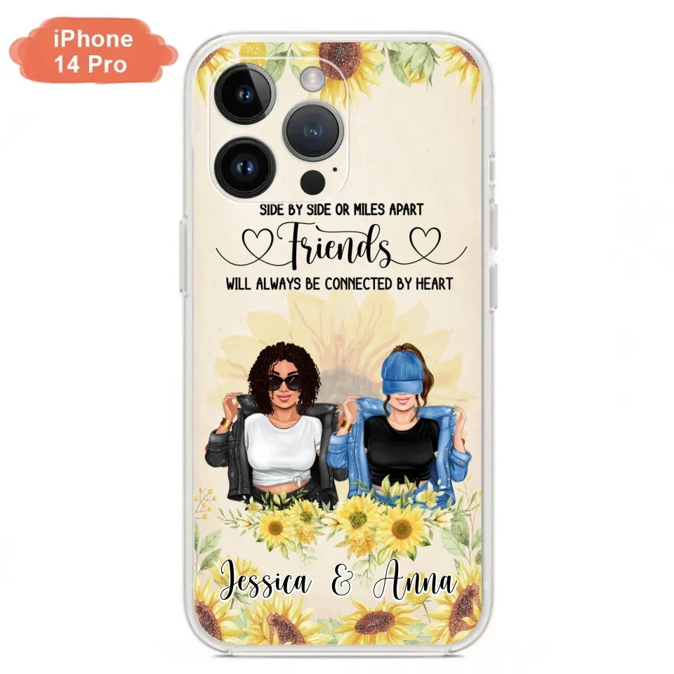 Custom Personalized Friends Phone Case - Upto 4 Girls - Gift Idea For Best Friends - Side By Side Or Miles Apart Friends Will Always Be Connected By Heart - Case for iPhone/Samsung