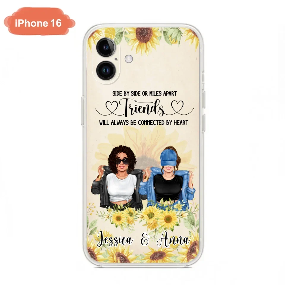 Custom Personalized Friends Phone Case - Upto 4 Girls - Gift Idea For Best Friends - Side By Side Or Miles Apart Friends Will Always Be Connected By Heart - Case for iPhone/Samsung