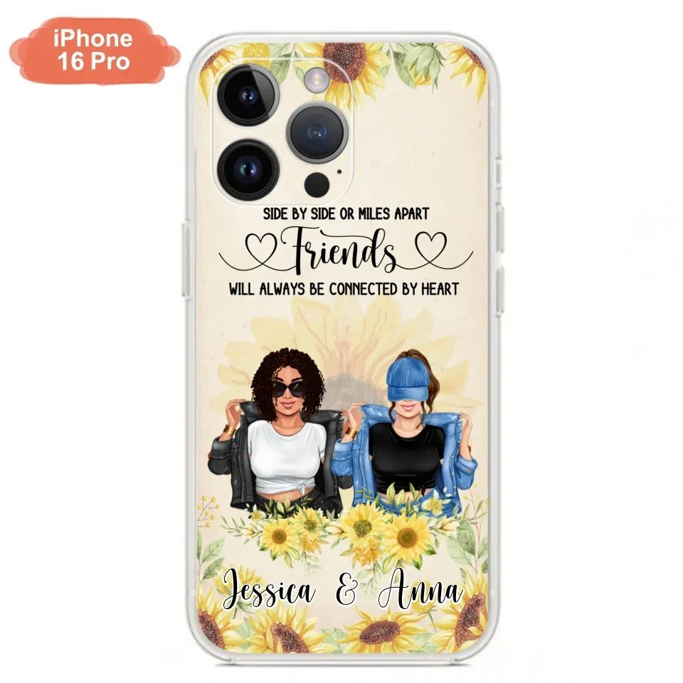 Custom Personalized Friends Phone Case - Upto 4 Girls - Gift Idea For Best Friends - Side By Side Or Miles Apart Friends Will Always Be Connected By Heart - Case for iPhone/Samsung