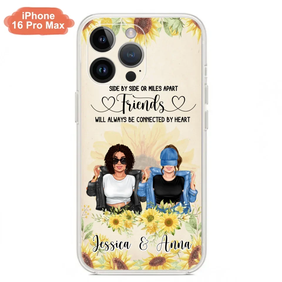 Custom Personalized Friends Phone Case - Upto 4 Girls - Gift Idea For Best Friends - Side By Side Or Miles Apart Friends Will Always Be Connected By Heart - Case for iPhone/Samsung