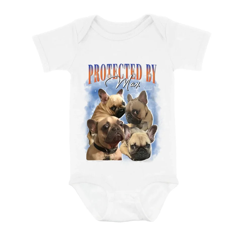 Personalized Protected Baby Onesie - Upload Dog's Photo up to 4 Photos - Enter Dog's Name