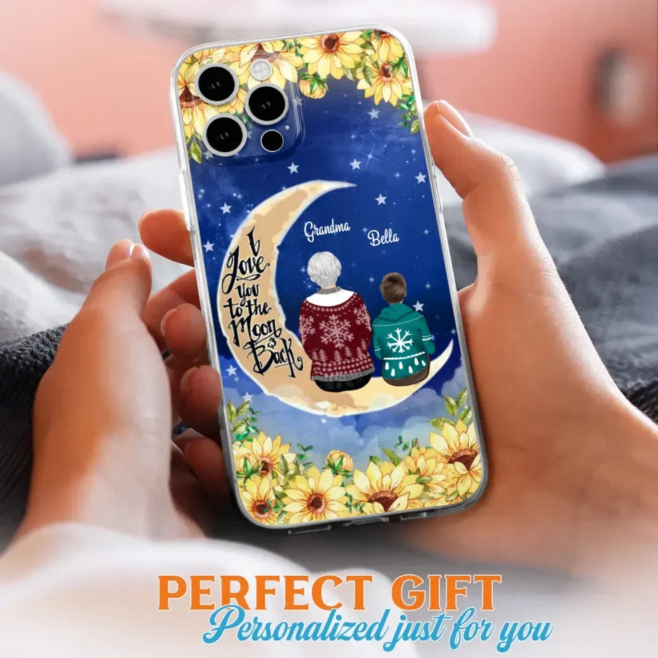 Personalized Grandma & Grandchilds Sitting On Moon Phone Case - Up to 3 Kids - Gift Idea For Grandma - I Love You To The Moon And Back - Cases For iPhone & Samsung