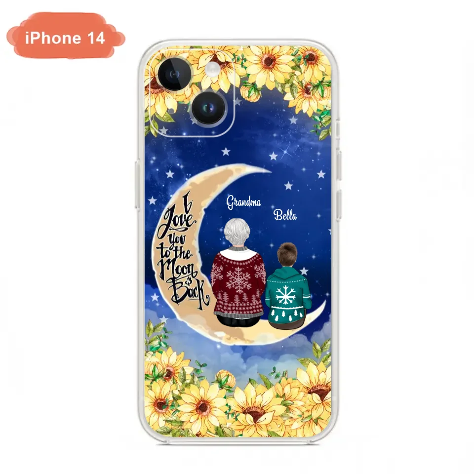 Personalized Grandma & Grandchilds Sitting On Moon Phone Case - Up to 3 Kids - Gift Idea For Grandma - I Love You To The Moon And Back - Cases For iPhone & Samsung