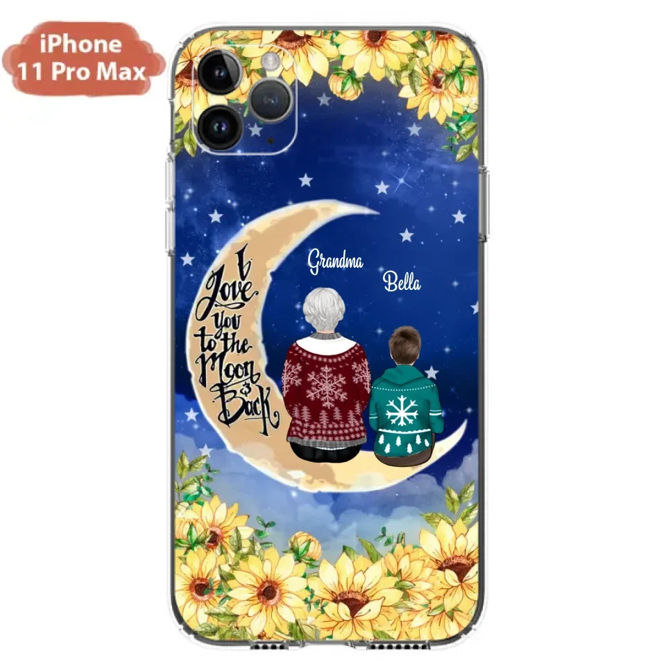 Personalized Grandma & Grandchilds Sitting On Moon Phone Case - Up to 3 Kids - Gift Idea For Grandma - I Love You To The Moon And Back - Cases For iPhone & Samsung