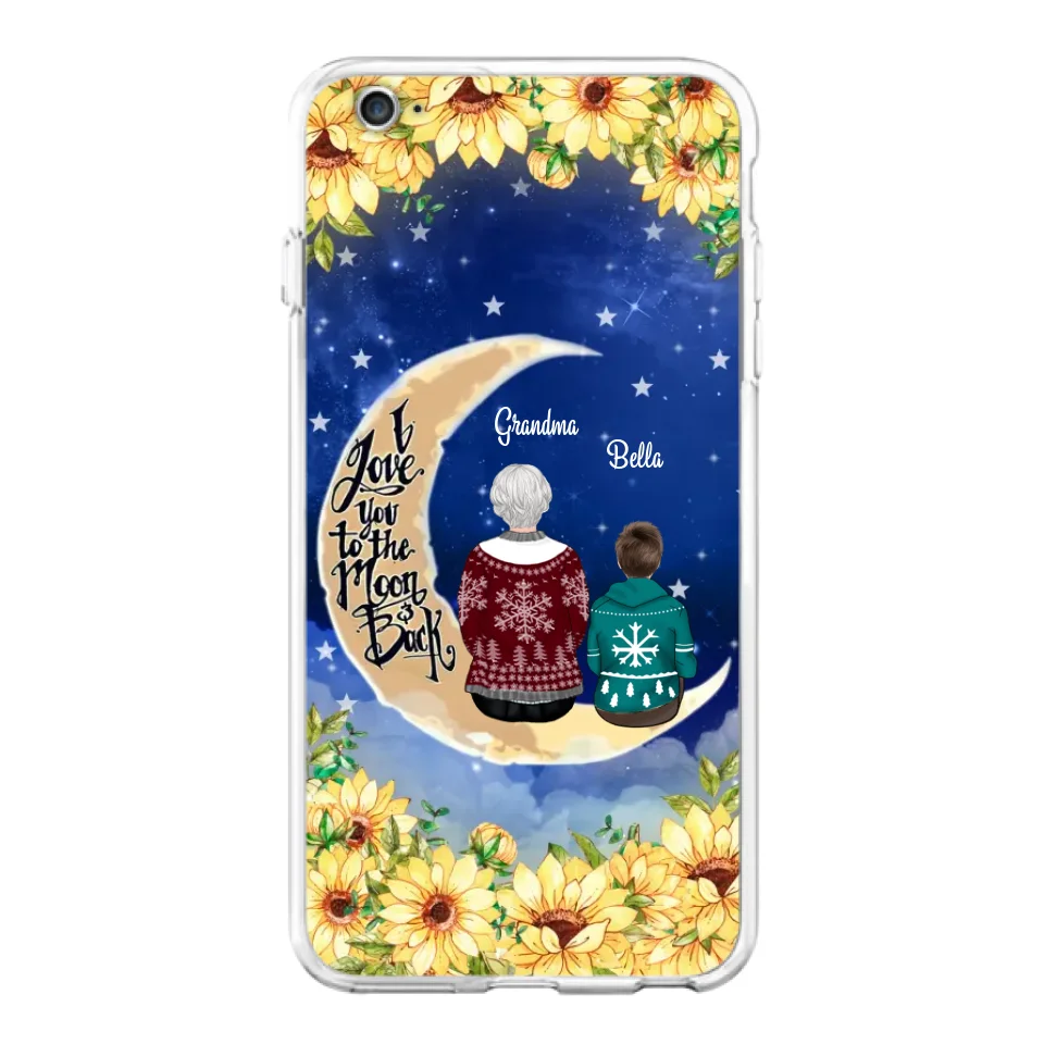 Personalized Grandma & Grandchilds Sitting On Moon Phone Case - Up to 3 Kids - Gift Idea For Grandma - I Love You To The Moon And Back - Cases For iPhone & Samsung